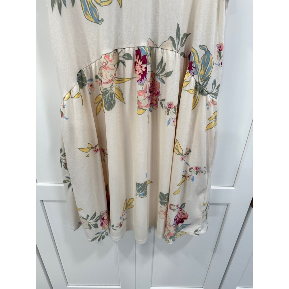 Eyeshadow Floral Print Ruffle Neck Sleeveless Midi Dress Cream XL - Picture 2 of 7